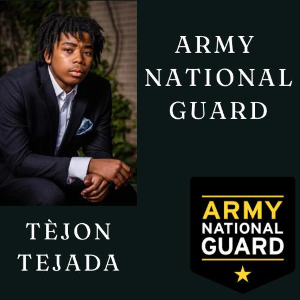  Picture of TeJon Tejada, his name, and the words "Army National Guard."